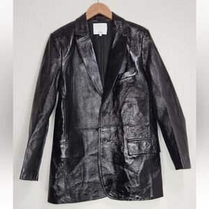 Tibi Lamb Leather Patent Blazer Black Size 8 Luxury Designer